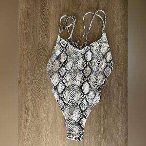 Kendall & Kylie Black and White Snake Print One Piece